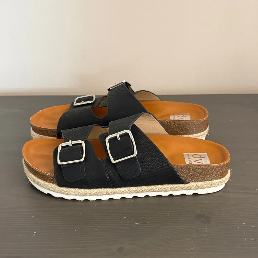DV‎ Dolce Vita Carther Espadrille Footbed Sandals Slip On Double Buckle Black 10